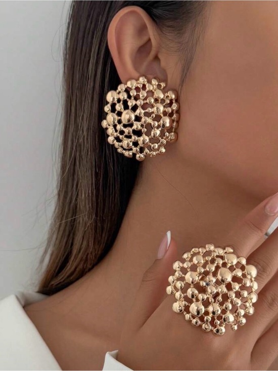 Anthropologie Jewelry - Gold Bubble Cluster Necklace and Ring